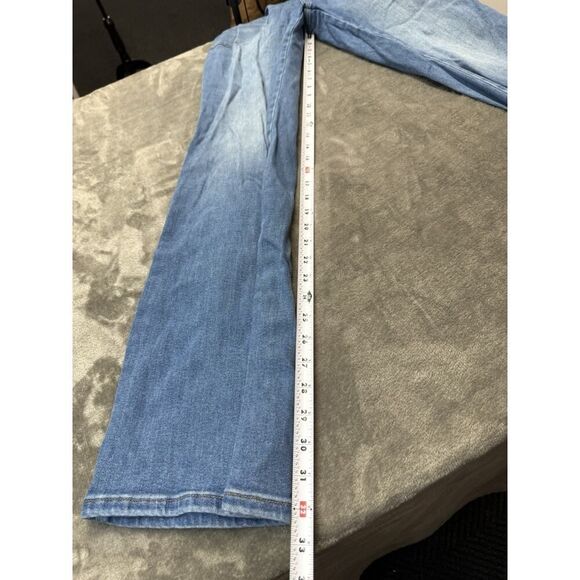 Good American Denim Short Sleeve Jumpsuit Size 4 Zip Front Flare Legs Blue - Picture 12 of 16